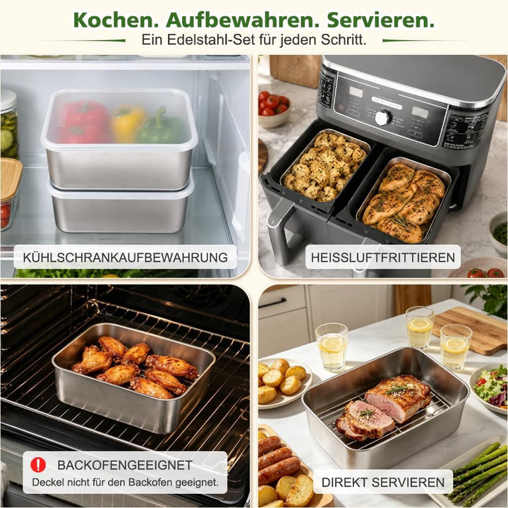YQL Airfryer Zubehör für Ninja/COSORI Dual, Edelstahlformen mit 7,8 cm Höhe | 304-Edelstahl & spülma