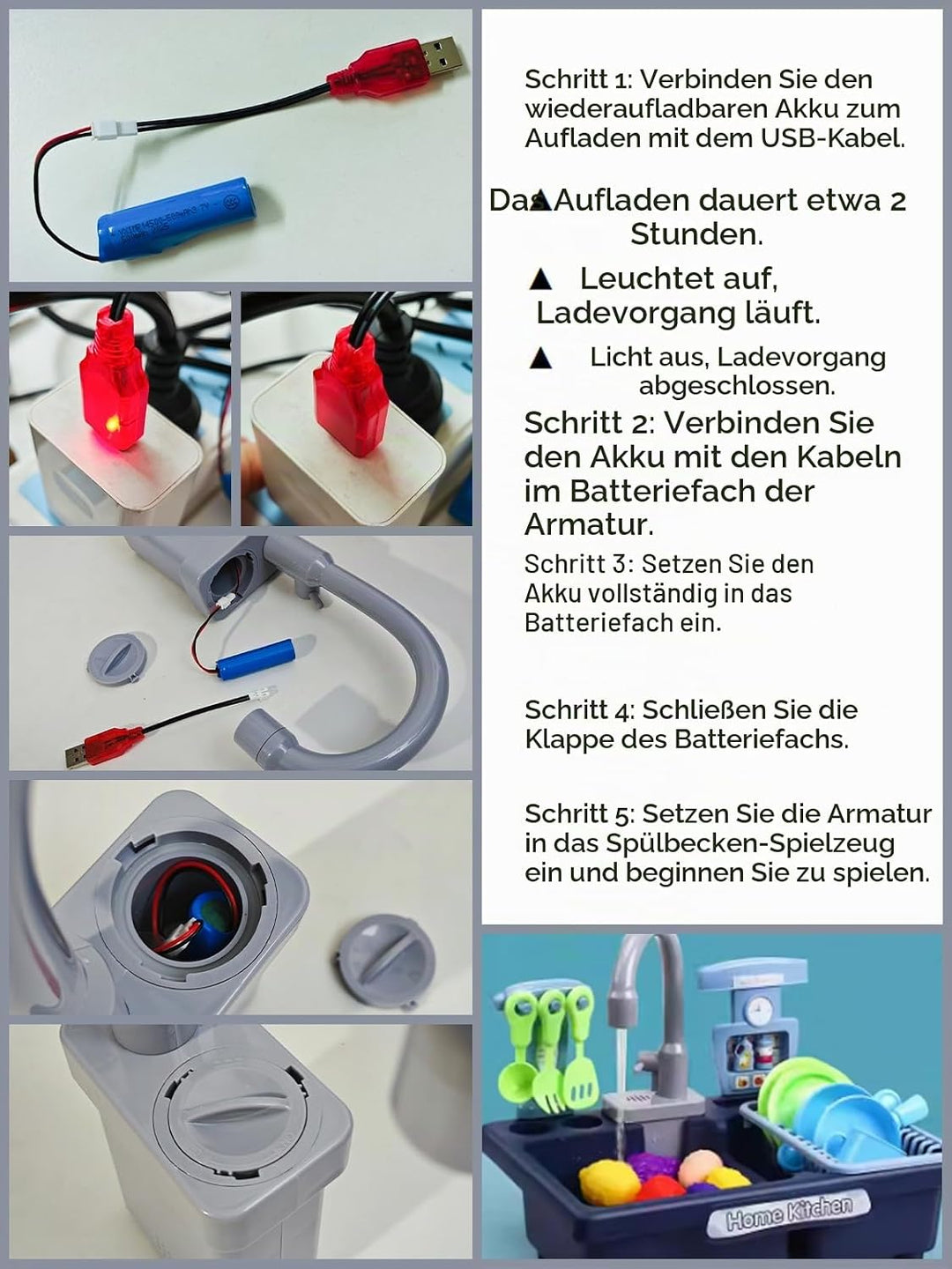 Kinder Küchenspüle Spielzeug Geschirrspüler Spielspielzeug Automatischer Wasserhahn Zubehör Künstlic