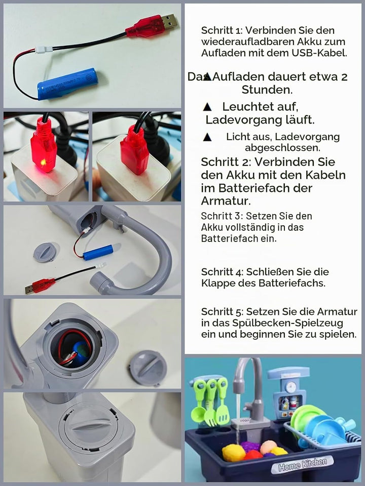 Kinder Küchenspüle Spielzeug Geschirrspüler Spielspielzeug Automatischer Wasserhahn Zubehör Künstlic