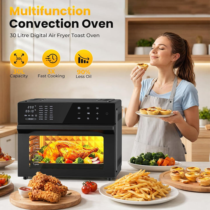 Heissluftfritteuse XXL 30L – Heissluftofen mit LED-Touchscreen, Umluft, 21 Programme, 2 Kochmodi, 18