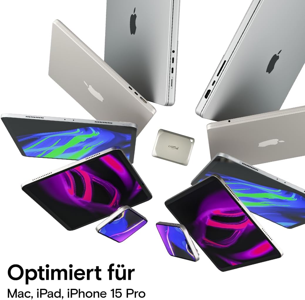 Crucial X9 Pro für Mac 4TB Externe SSD Festplatte, bis zu 1050MB/s Lesen/Schreiben, Mac ready, inkl.