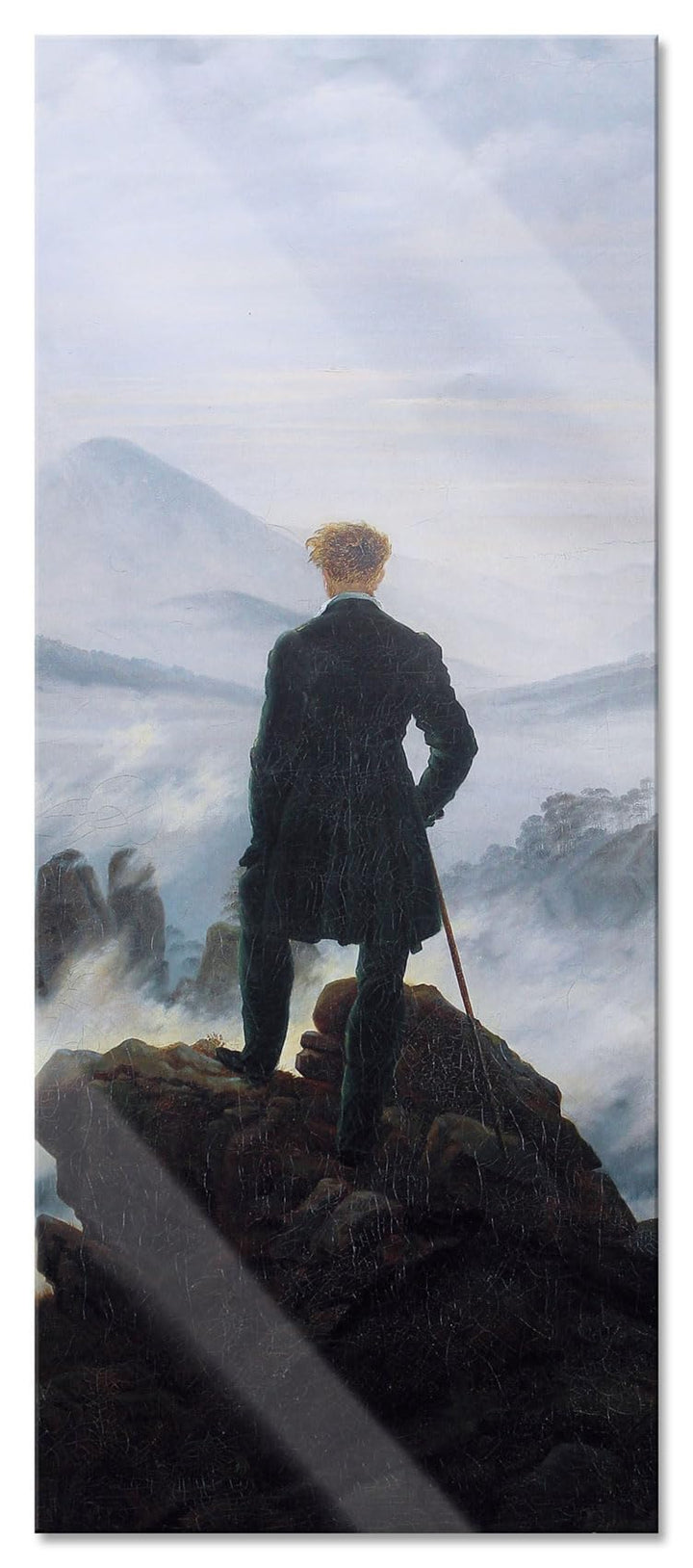 Pixxprint Glasbild Panorama, Wandbild aus Echtglas, Caspar David Friedrich - Wanderer über dem Nebel