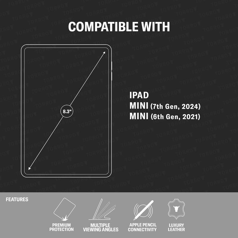 TORRO Lederhülle Kompatibel mit iPad Mini 6 hochwertiges Leder mit [Mehrere Betrachtungswinkel] [Wak