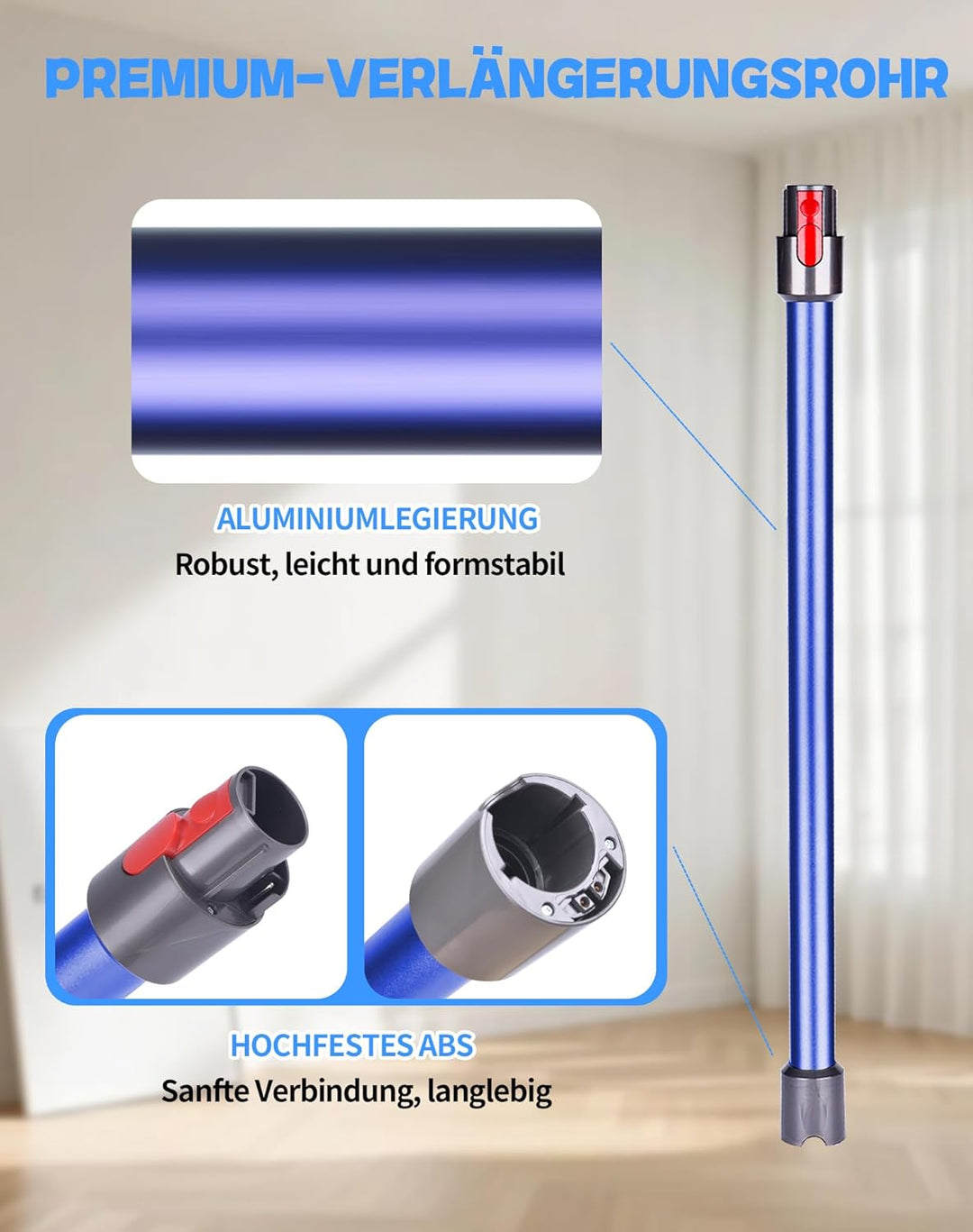 Verlängerungsrohr für Dyson V7 V8 V10 V11 V15 – Ersatz-Rohr aus Aluminium, Schnellverschluss, Robust
