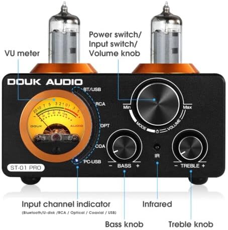 Douk Audio ST-01 PRO HiFi-Verstärker, 200W Mini Röhrenverstärker mit Bluetooth 5.0, VU-Messer, USB D