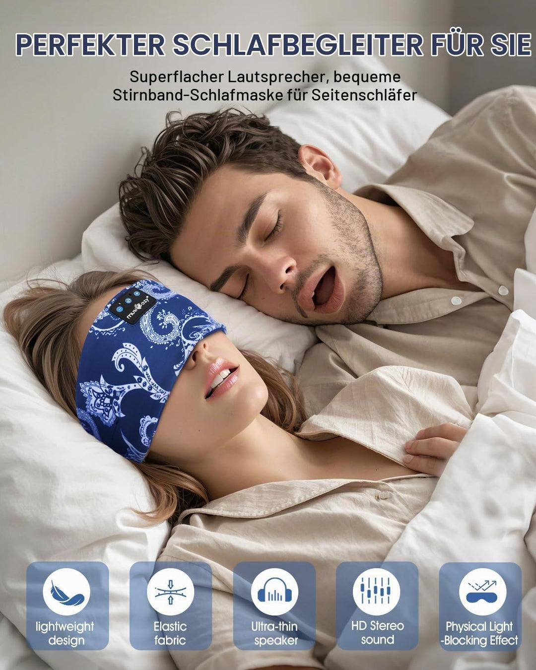 MUSICOZY Schlafkopfhörer Bluetooth 5.4, Bequem &amp; Ultraleicht Stirnband kopfhörer zum Schlafen mit Hi