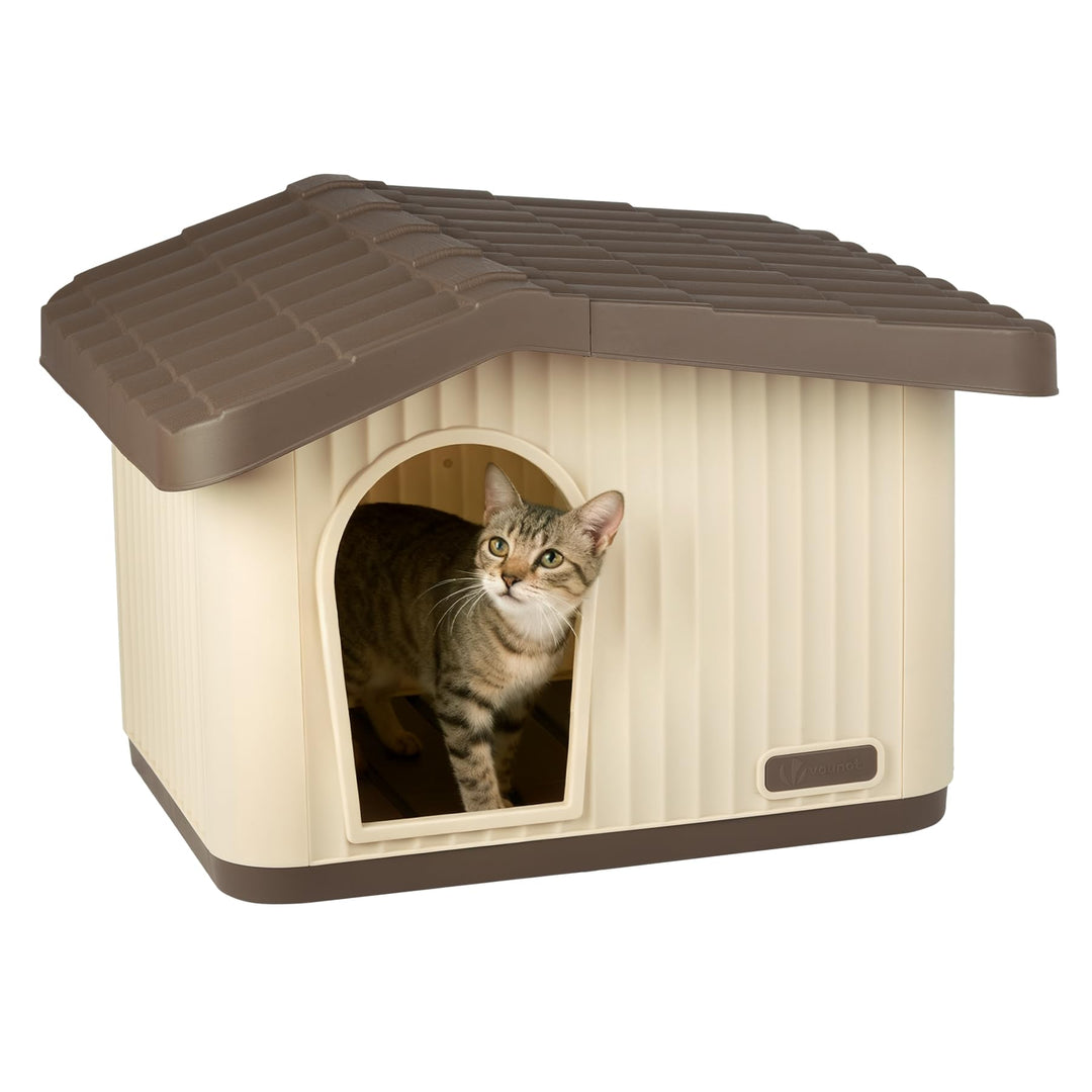 VOUNOT® Katzenhaus &amp; Hundehütte Indoor Outdoor, Winterfest und Wetterfest, schräges Dach, mit Belüft