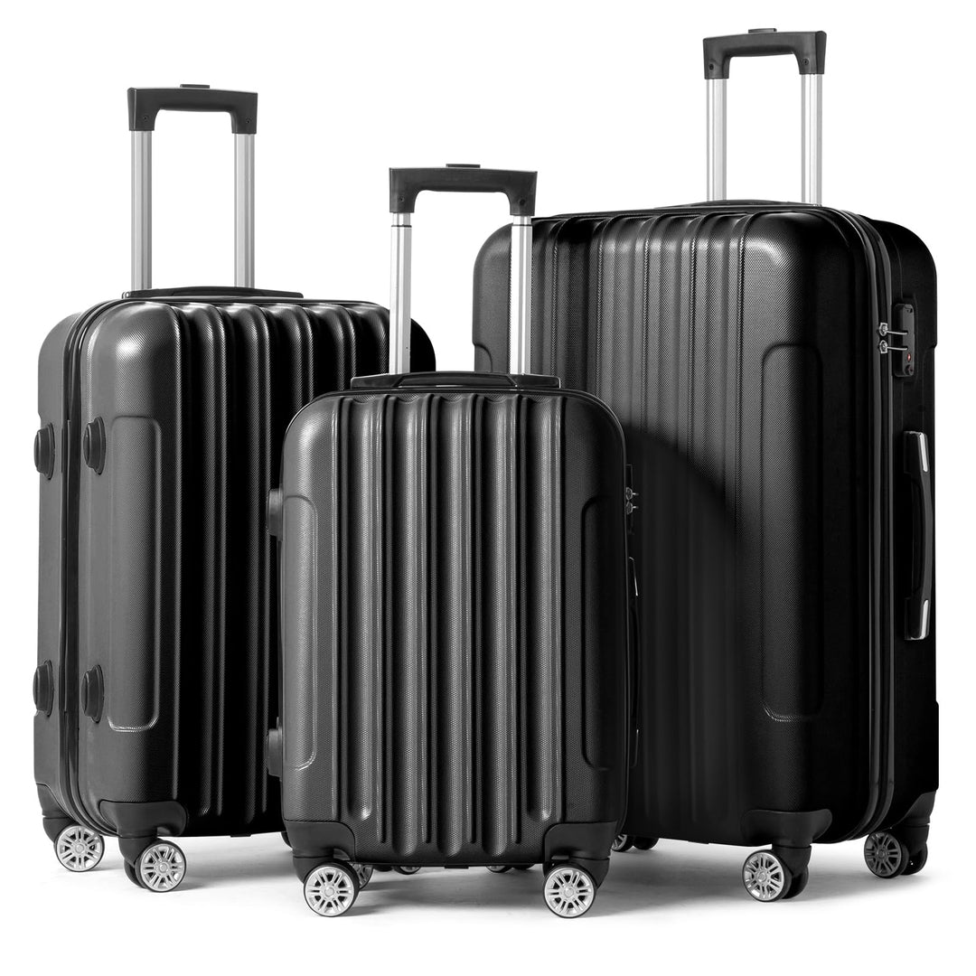 LEADZM 3er Kofferset Rollkoffer Hartschalen Reisekoffer Trolley Set Handgepäck 4 Rollen (Schwarz)