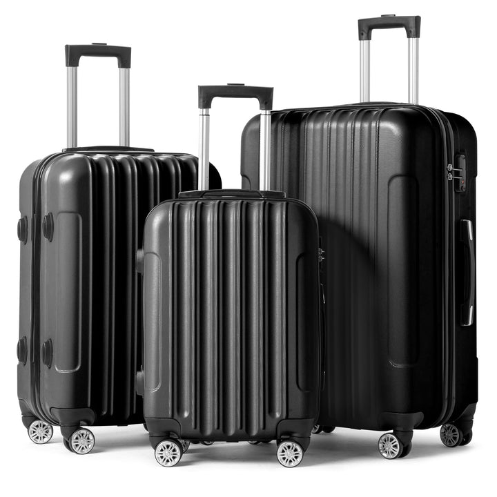 LEADZM 3er Kofferset Rollkoffer Hartschalen Reisekoffer Trolley Set Handgepäck 4 Rollen (Schwarz)