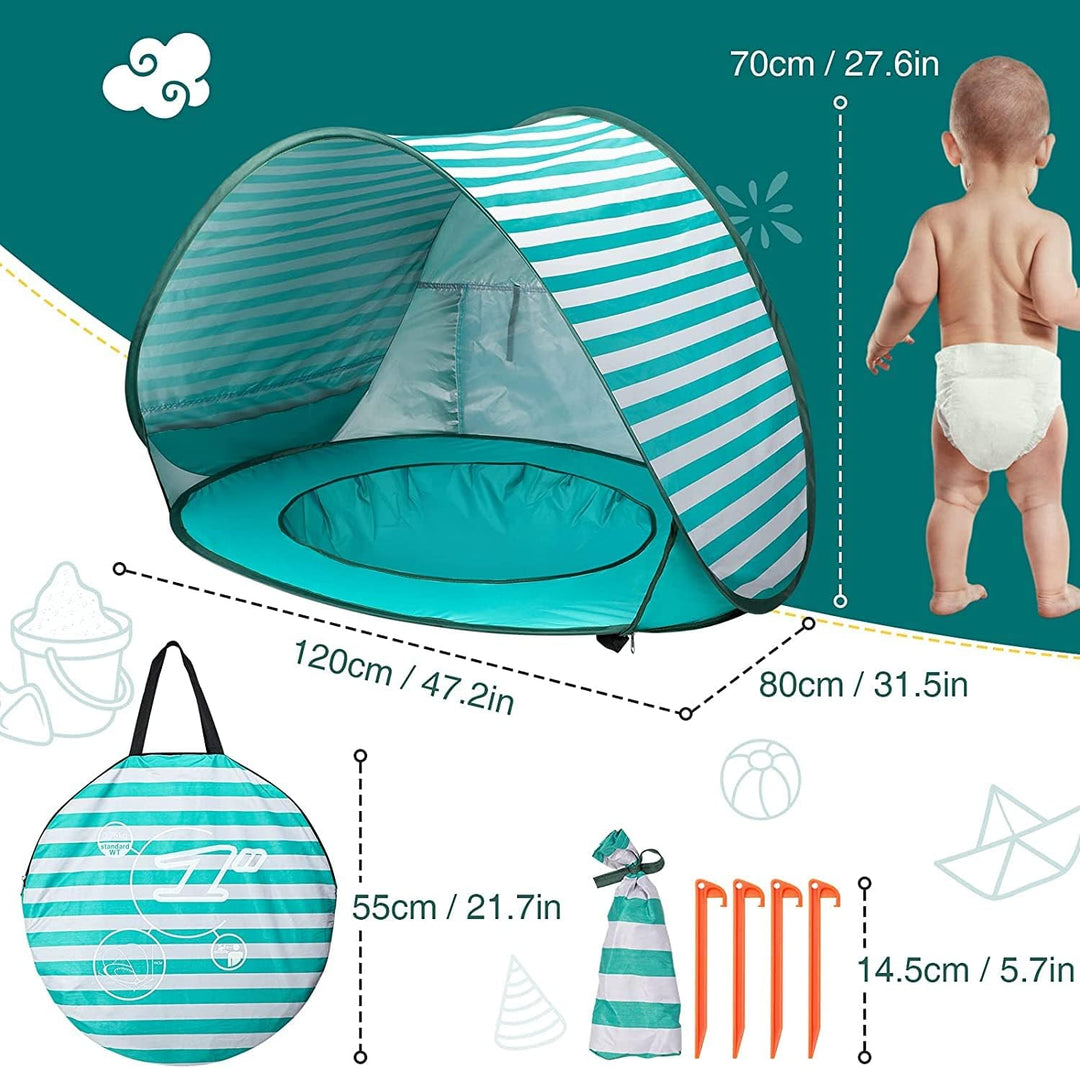 Strandmuschel Baby Pop Up Strandzelt, Baby Strand Zelt mit Mini Pool Tragbar Pop Up Baby Strandzelt