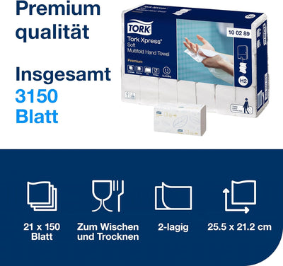 Tork Xpress weiche Multifold Papierhandtücher 100289 - H2 Premium Falthandtücher für Handtuchspender