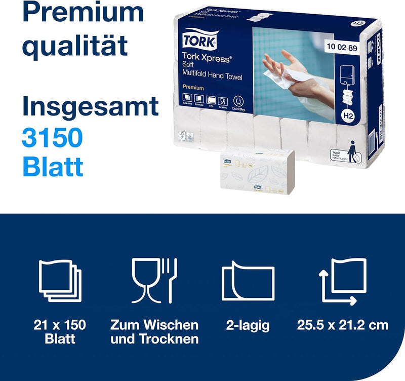 Tork Xpress weiche Multifold Papierhandtücher 100289 - H2 Premium Falthandtücher für Handtuchspender