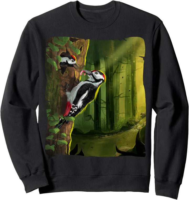Buntspecht füttert Nachwuchs, Specht Vogel Illustration Sweatshirt