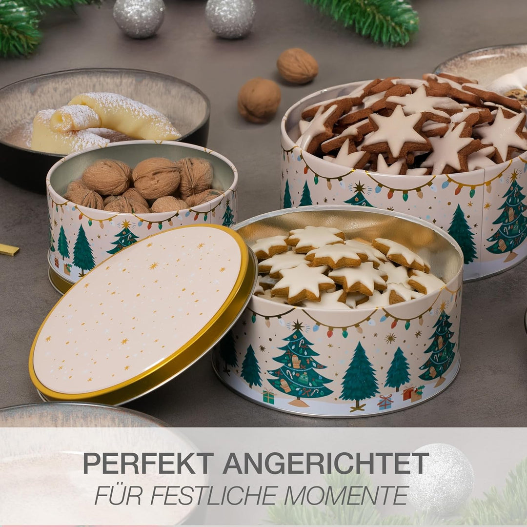 Moritz & Moritz Keksdose Metall Weihnachten, Keksdosen 3er Set Rund - Blechdose mit Deckel im festli
