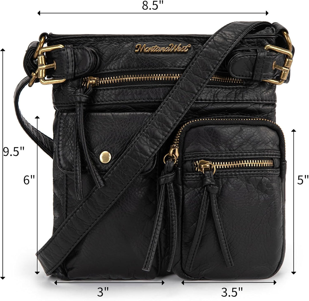 Montana West Damen Echtes Leder Handtaschen 046schwarz, 046 Schwarz