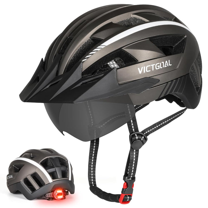 VICTGOAL Fahrradhelm MTB Mountainbike Helm mit magnetischem Visier Abnehmbarer Sonnenschutzkappe und