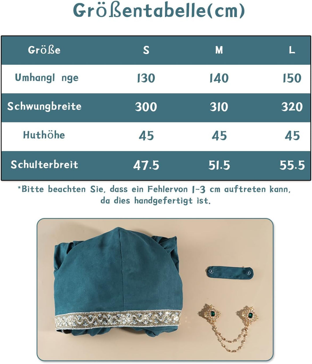 Fiamll Mittelalter Umhang Damen Kapuze Mantel mit Manschette Einfarbige Trenchcoat Renaissance Vampi