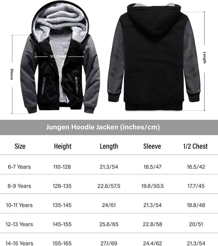 JACKETOWN Jungen Sweatjacke Gefüttert Kinder Hoodie Sweatshirt Kapuzenpullover Fleecejacke mit Kapuz