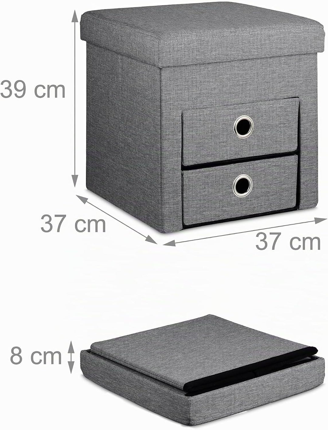 Relaxdays Sitzhocker mit Stauraum, 2 Schubladen, Griffe, faltbar, gepolstert, Hocker HBT: 39 x 37 x