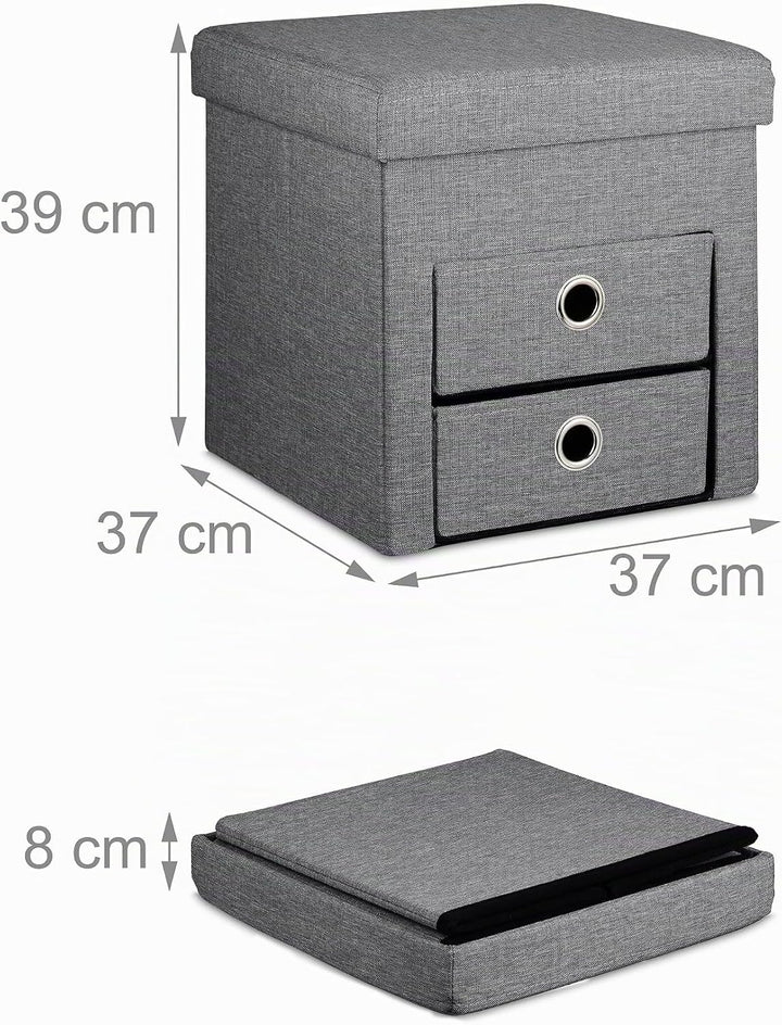 Relaxdays Sitzhocker mit Stauraum, 2 Schubladen, Griffe, faltbar, gepolstert, Hocker HBT: 39 x 37 x