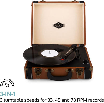 auna Jerry Lee Retro Plattenspieler - Schallplattenspieler mit Stereolautsprecher, Vinyl Player mit