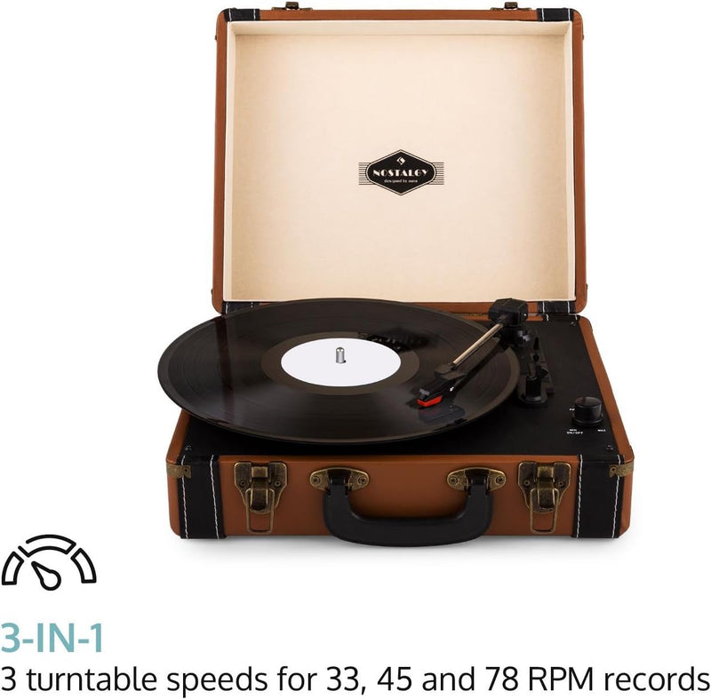 auna Jerry Lee Retro Plattenspieler - Schallplattenspieler mit Stereolautsprecher, Vinyl Player mit