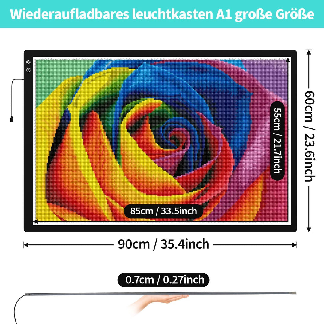 elice Wiederaufladbare grosse A1 leuchttisch,6000mAh Batteriebetriebener,3-Farben-Lichtmodi,Leuchtta