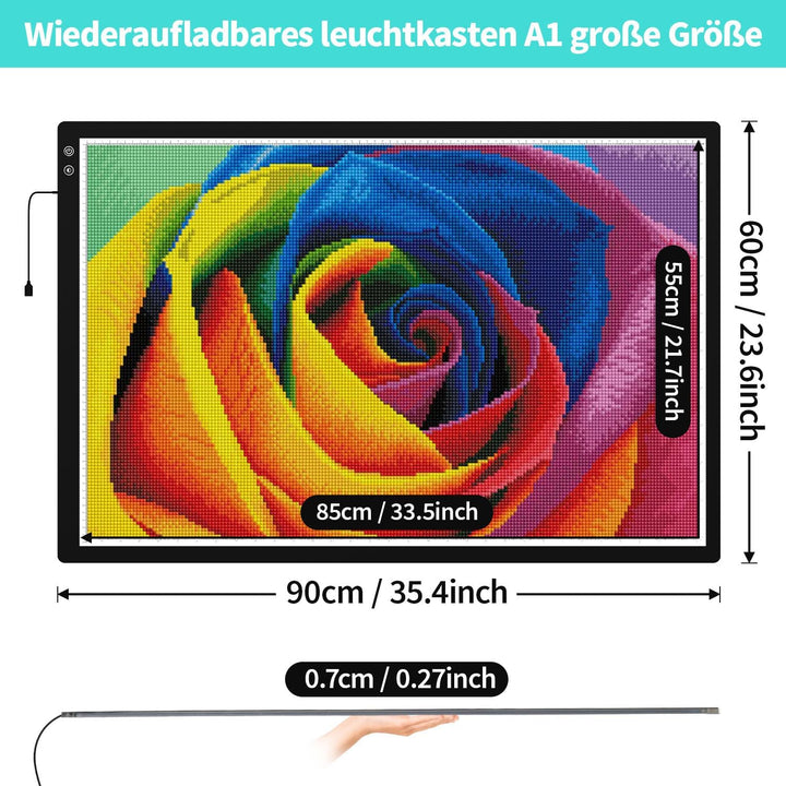 elice Wiederaufladbare grosse A1 leuchttisch,6000mAh Batteriebetriebener,3-Farben-Lichtmodi,Leuchtta
