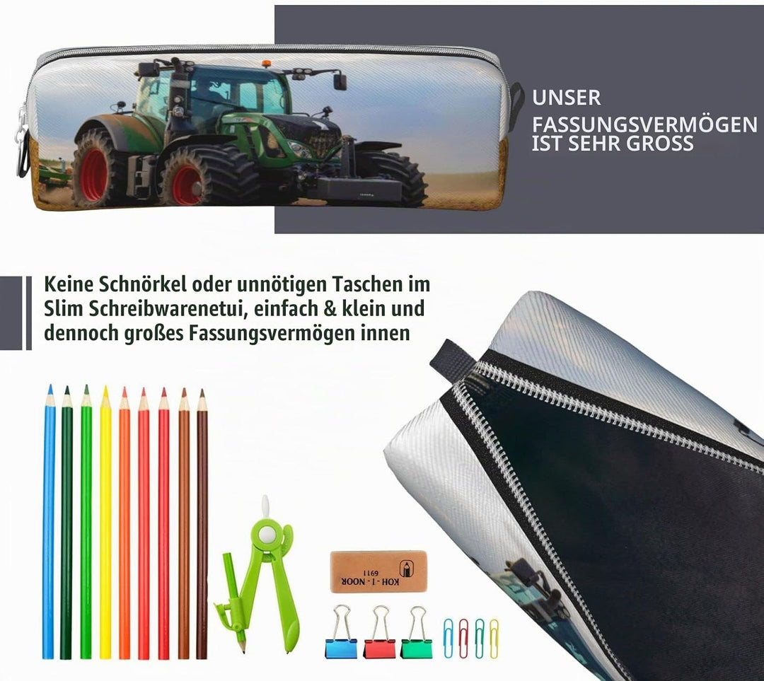 HAOSOFT Federmäppchen Grüner Traktor Felder pflügt Federmappe Etui für Jungen Mädchen Grosse Schulsa