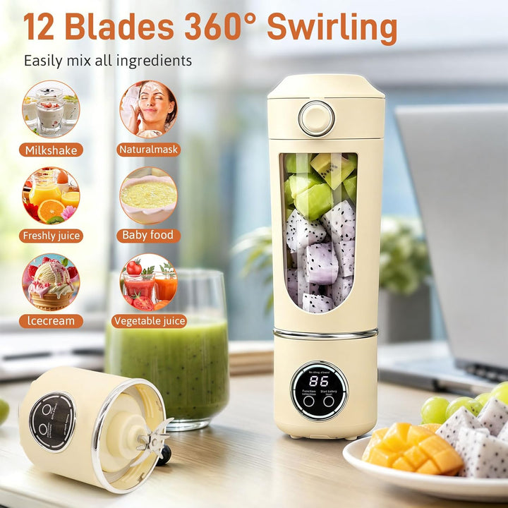 Herbst Tragbarer Mixer 700ml, Mixer Smoothie Maker To Go mit 12 EdelstahlKlingen, Klein Portable Ble