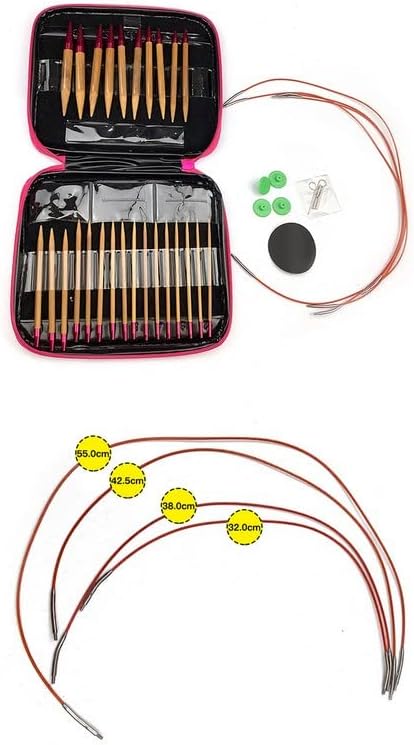 Stricknadeln Set - Stricknadel Bambus Set, Aluminium Rundstricknadeln Ring Kit Austauschbare Carboni