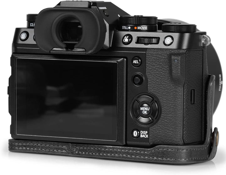 MegaGear Ever Ready Echtleder Halbkameratasche kompatibel mit Fujifilm X-T5 (Schwarz), Schwarz