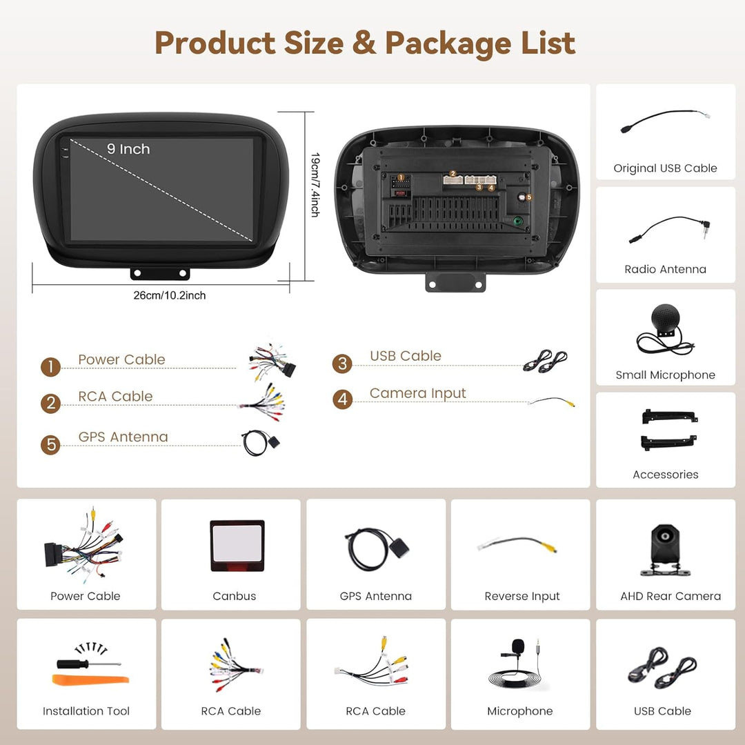 Hikity Android 15 4+128G Autoradio für FIAT 500X 2014-2020 mit 9 Zoll Incell Touchscreen, Autoradio