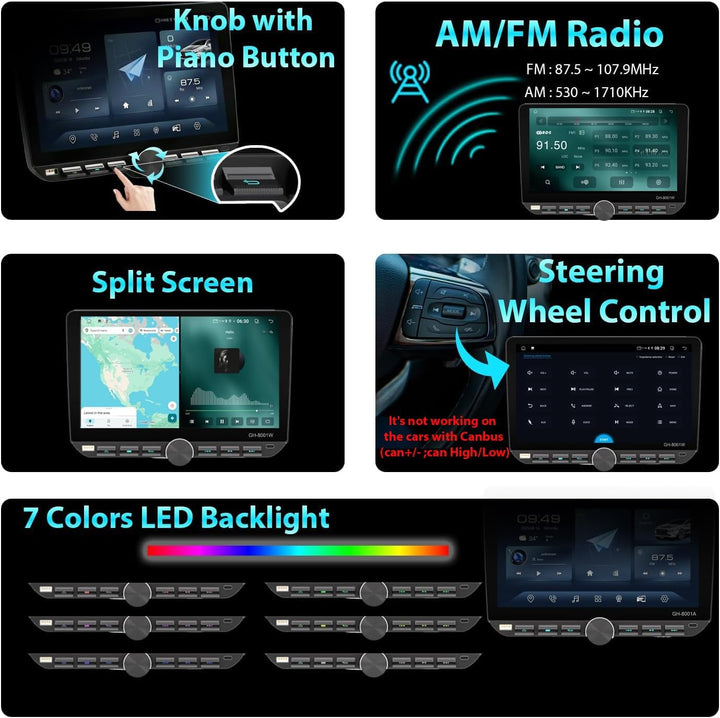 Autoradio 1Din mit drehbar Bildschirm(10.1"), Kompatibel mit [Wireless] Apple CarPlay/Android Auto B