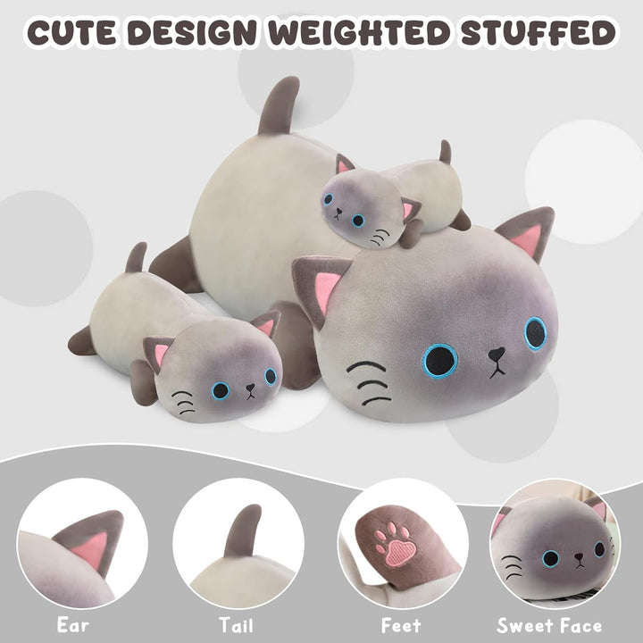 Xfrog Gewichtetes Siamkatze‌ Kuscheltier, Weiches Katze Plüschtier Kuscheltierkissen mit Gewicht, Sü