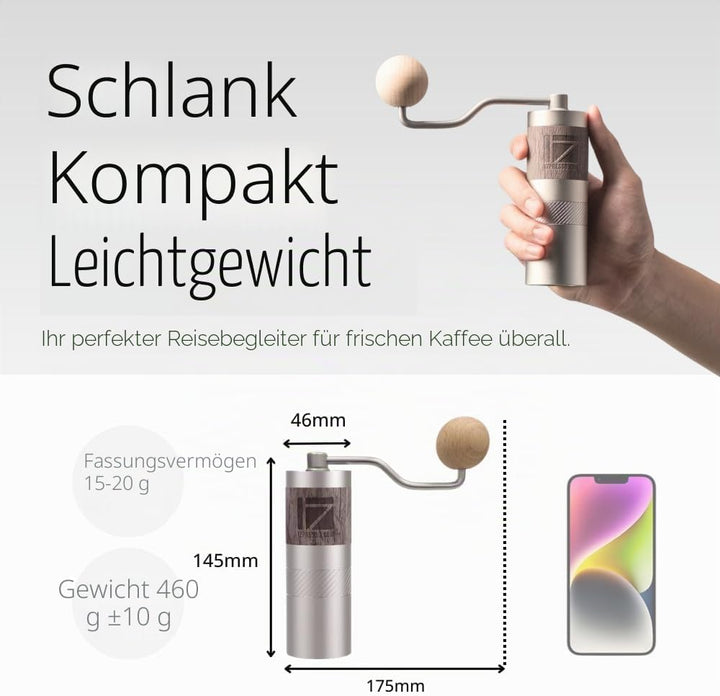 1Zpresso Q Manuelle Kaffeemühle - Kurbelgriff mit, Mini Slim Travel Grösse Passt in den Kolben, Mont