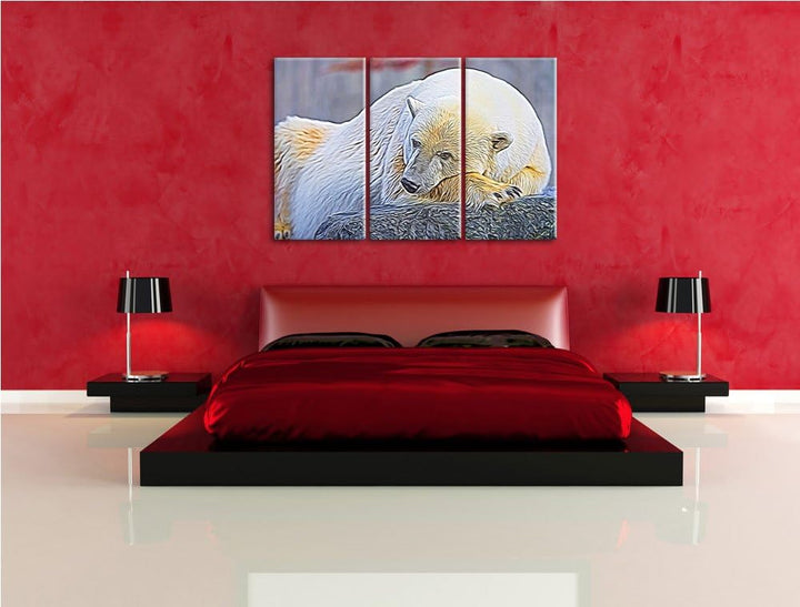 schlafender Eisbär Spezial 3-Teiler Leinwandbild 120x80 Bild auf Leinwand, XXL riesige Bilder fertig