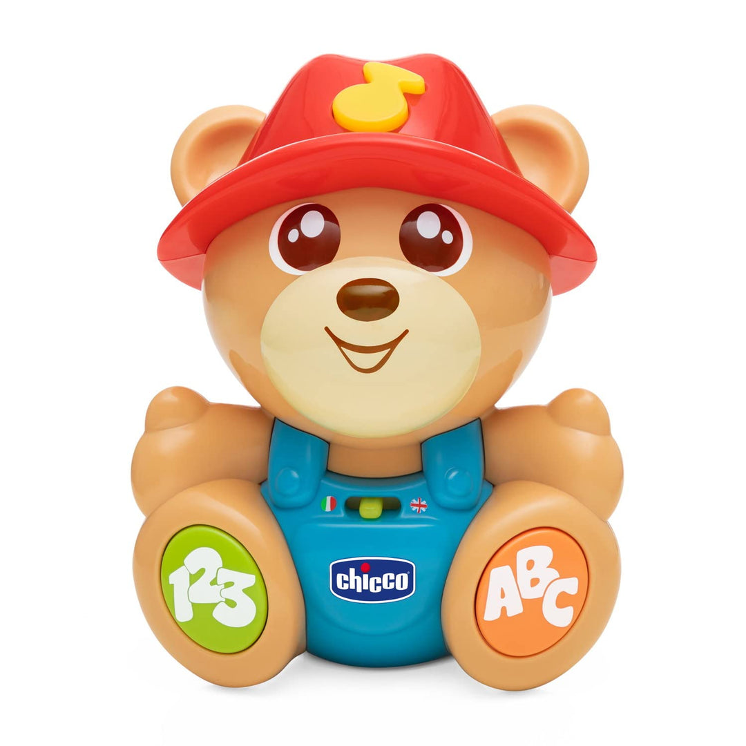 Chicco Bear Teddy der Freund Bär, interaktives Spielzeug, zweisprachiges Spiel, 2 Spielstufen, lehrt