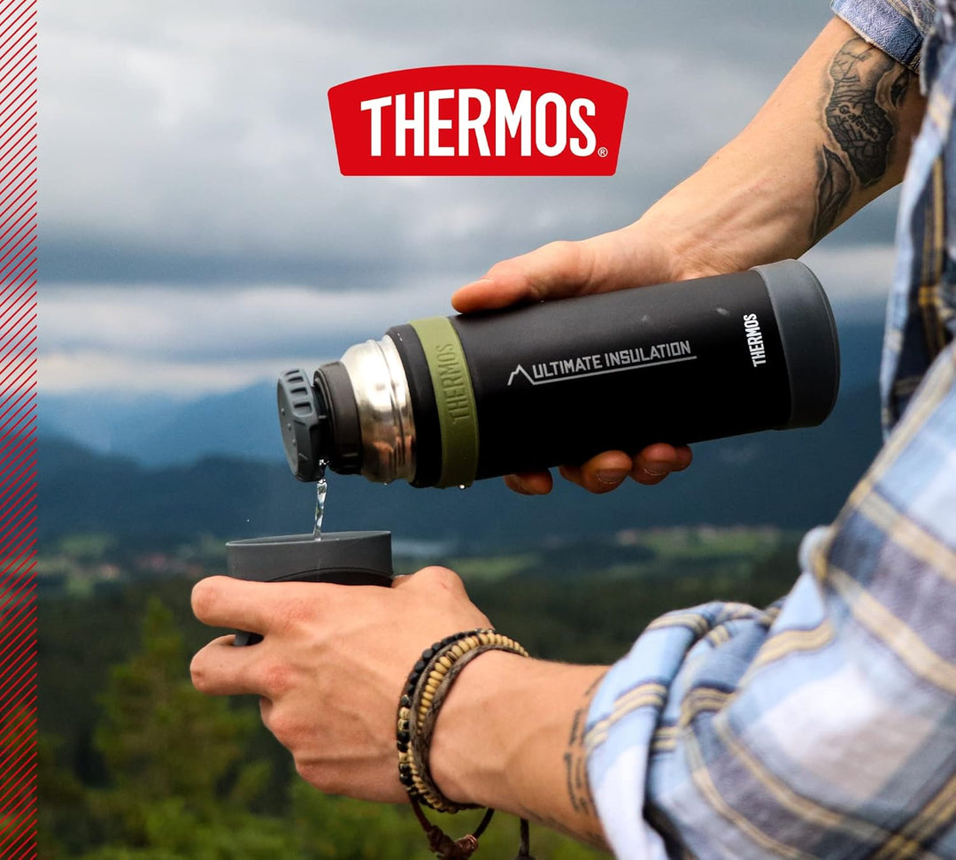 Thermos Mountain Beverage Bottle 0,50l, Black, Thermosflasche Edelstahl mit Trinkbecher, 24 h heiss