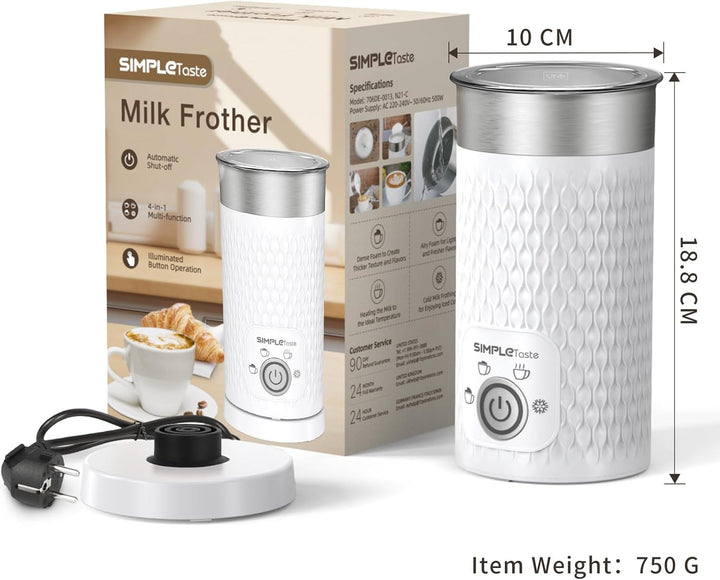 SIMPLETASTE Milchaufschäumer, 4 in 1 Elektrischer Automatischer Milchschäumer für Heissen und Kalten