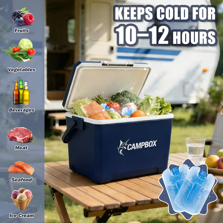 JONRRYIN Kühlbox, Passiv-Kühlbox 24 Liter Bis zu 12 Std. Kühlung, Mobile Cooler Box mit 2 Kühlakkus,