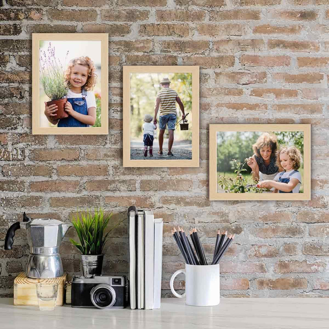 PHOTOLINI Bilderrahmen 13x18 3er Set Natur, Bilderrahmen 13x18 Holz MDF, Fotorahmen 13 x 18 mit Acry