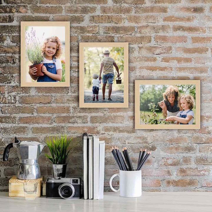 PHOTOLINI Bilderrahmen 13x18 3er Set Natur, Bilderrahmen 13x18 Holz MDF, Fotorahmen 13 x 18 mit Acry