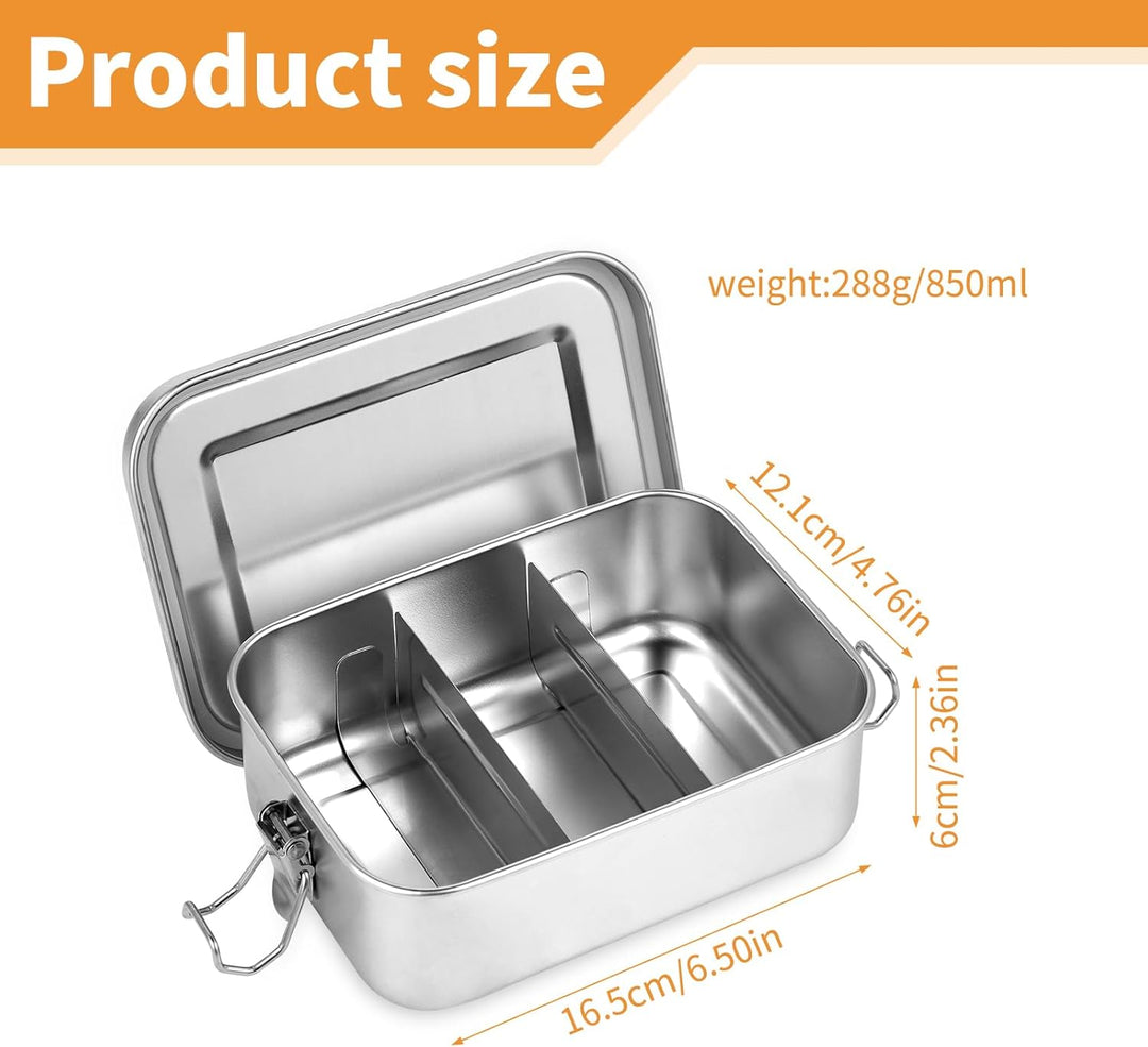 Lunchbox Edelstahl – 850ml robuste und langlebige Brotdose Metall mit Fächern, Brotdose Kinder mit F
