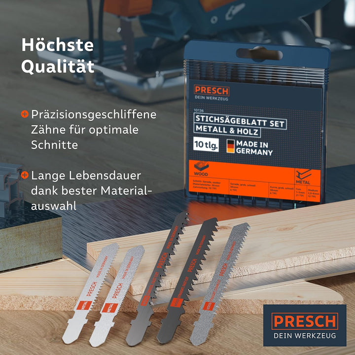 Presch Stichsägeblätter Set Metall & Holz 10 Stk. - Stichsägeblatt Set für alle Anwendungen - Profi