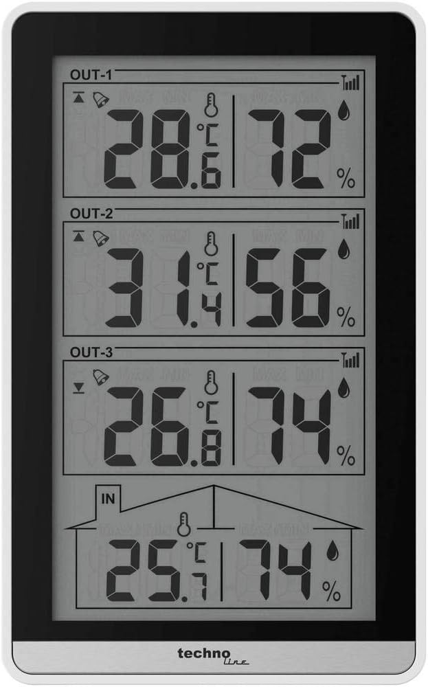 Technoline WS 7060 Temperaturstation, inkl. 3 Sensoren, weiss/schwarz, 8.2 x 4.1 x 13.4 cm, 8.2x4.1x
