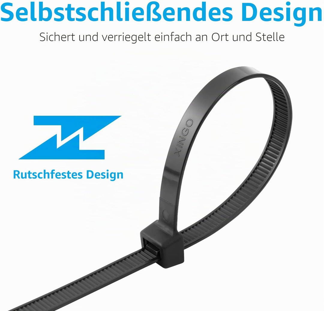 XINGO Lang Kabelbinder Schwarz,400mmx9mm Zugfestigkeit mit 80KG,100Stück Kabelbinder lang Set,UV Bes