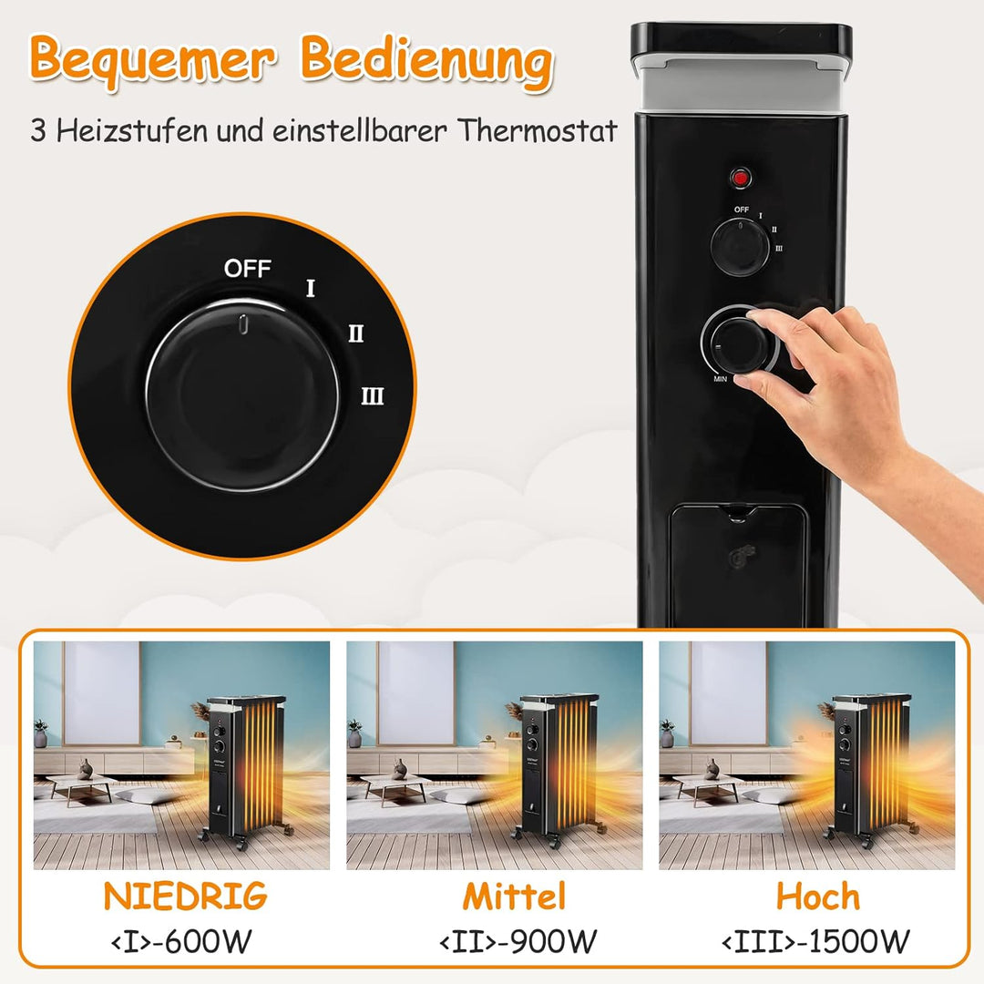 GOPLUS Ölradiator mit 3 Heizstufen, 5-35℃, elektrischer Heizkörper mit 7 Rippen, doppeltem Sicherhei