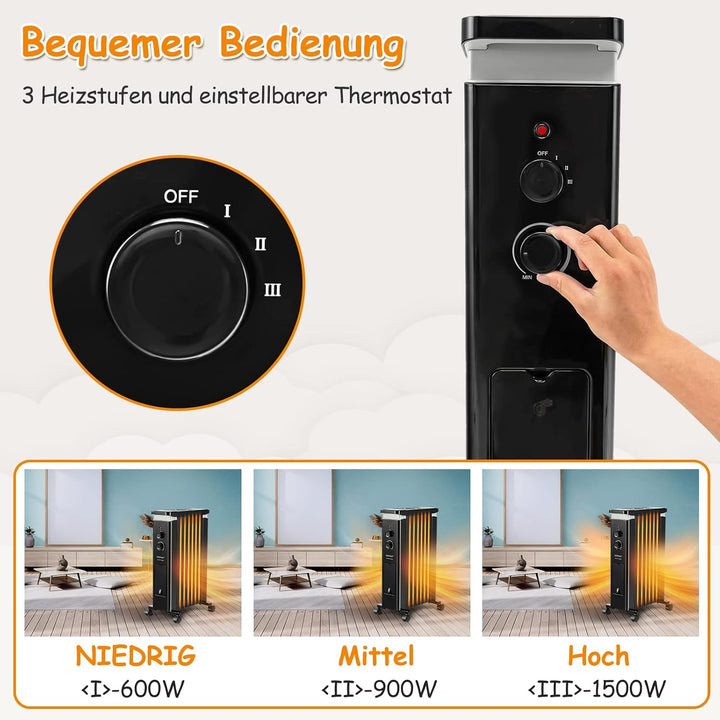 GOPLUS Ölradiator mit 3 Heizstufen, 5-35℃, elektrischer Heizkörper mit 7 Rippen, doppeltem Sicherhei