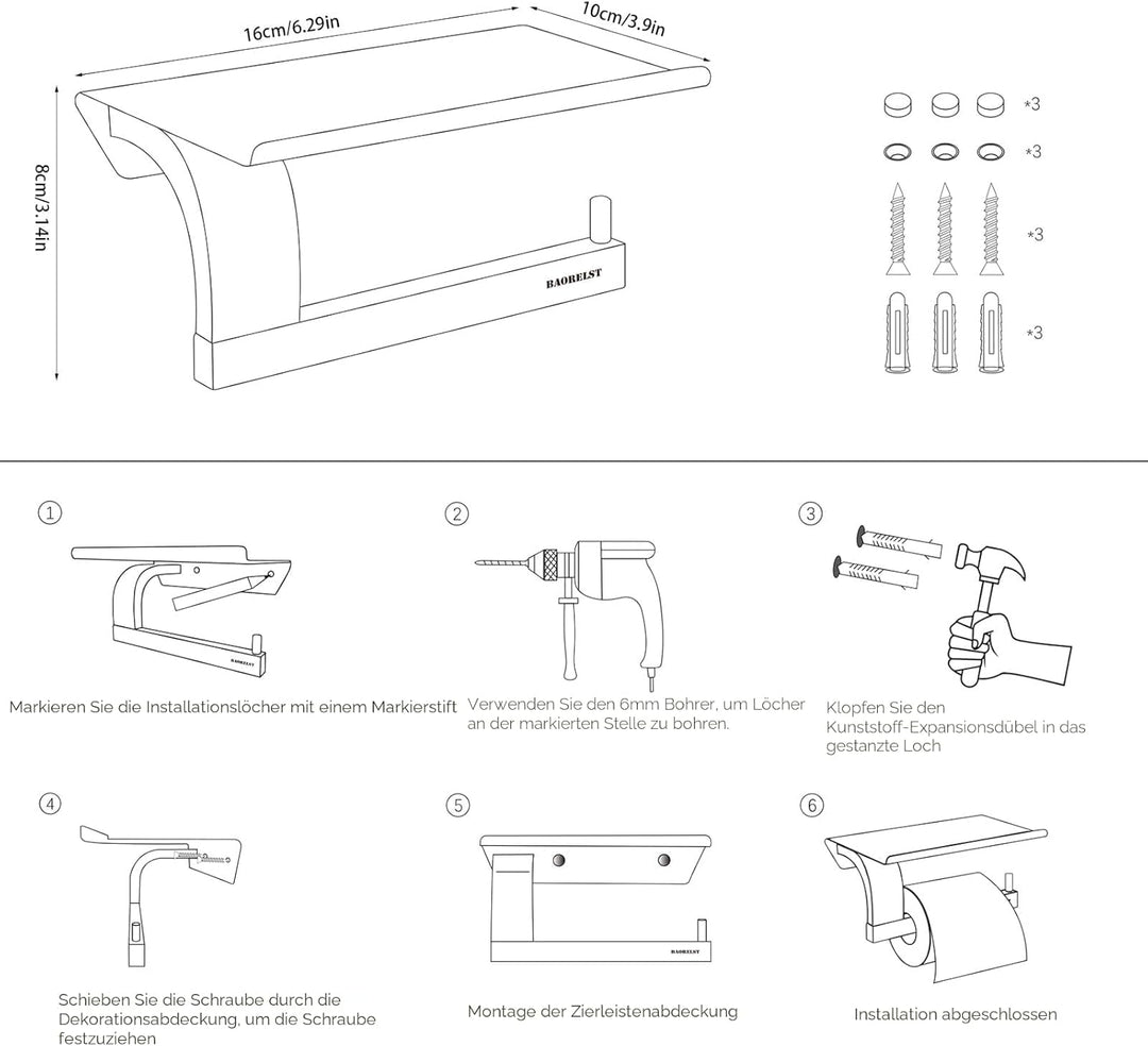 Toilettenpapierhalter mit Ablage,304 Edelstahl klopapierhalter,Wandmontage toilettenpapierhalt WC Pa